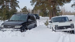 Внедорожники в снегу. Тойота Ленд Круизер 80, Ниссан Патрол, Нива 3д, УАЗ Патриот, Шевроле Субурбан