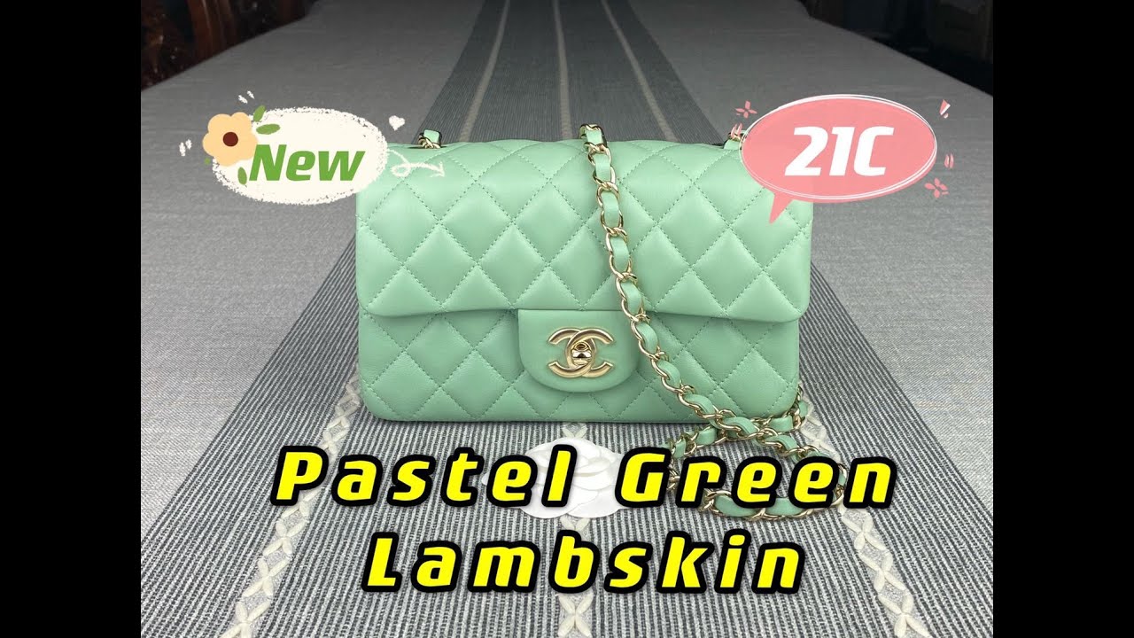 Chanel 21C Pastel Green Lambskin Mini Classic Flap with Champagne Gold  Hardware 