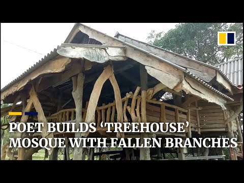 House made out of fallen tree branches in Malaysia