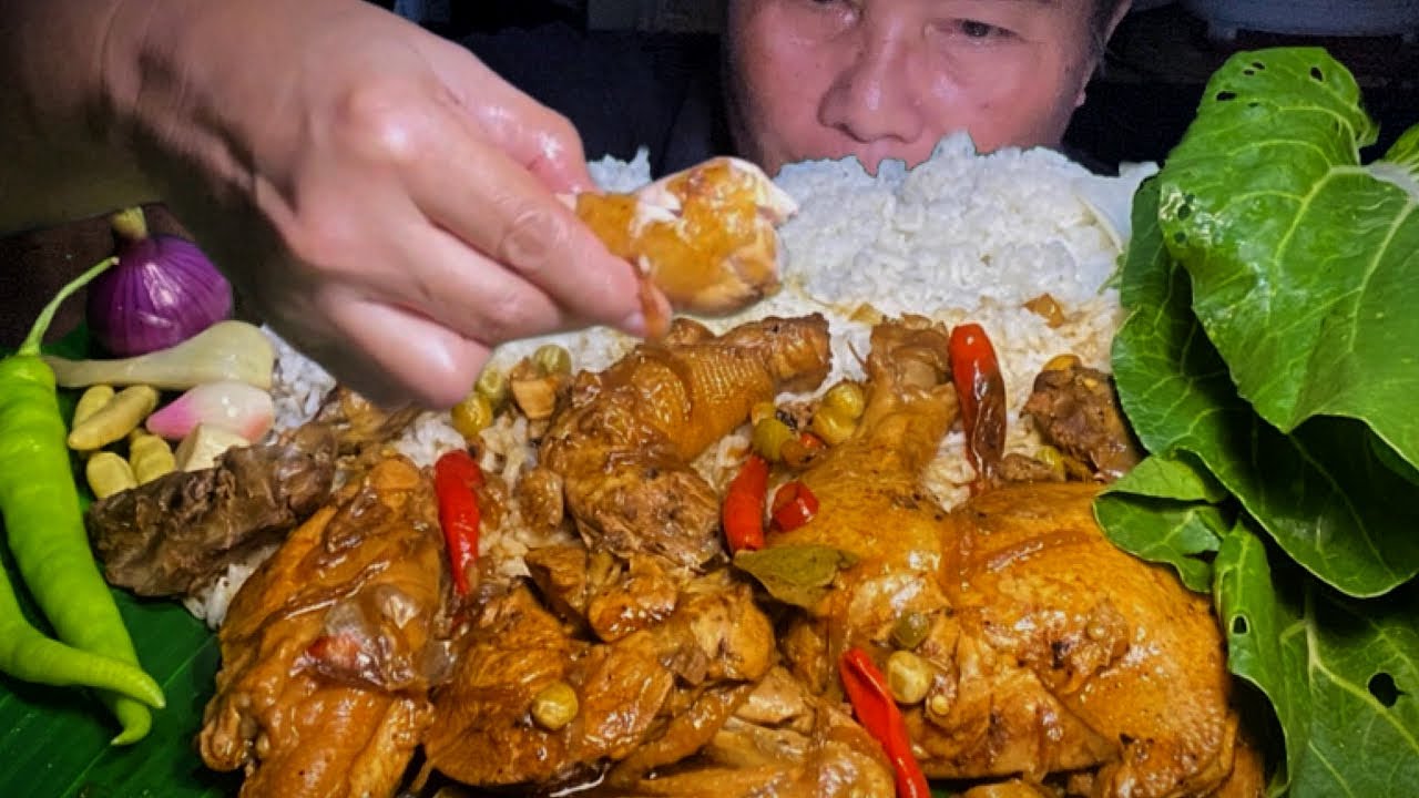 Braised Chicken Recipe Mukbang | Green Veggies Chilies | Asmr Eating 