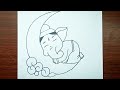 Cute ganesh sleeping on moon || ganpati bappa drawing 