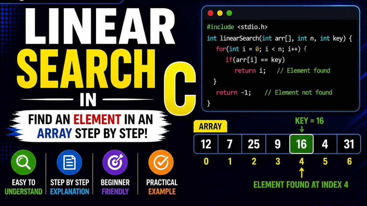 Linear Search in C | C Language | Searching and Sorting - YouTube