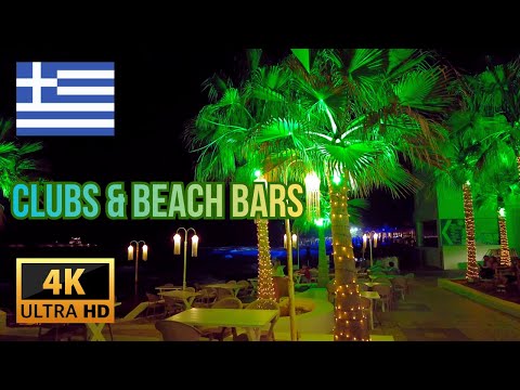 Malia Crete Nightlife Walk Beach Bars Club Street 4K