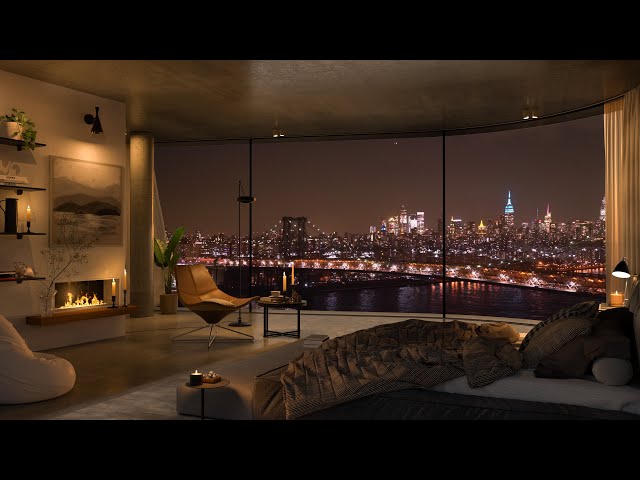 Elegant Jazz Evening in NYC Luxury Bedroom | 4k Relaxing Music | Night Chill 🎷🏙️ class=
