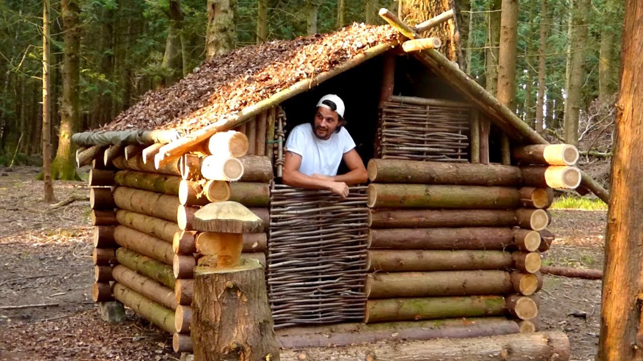 Building OffGrid Log Cabin Tiny Home w Natural Materials & Hand Tools