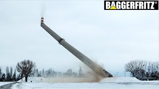 Sprengung 100m Industriekamin im Zementwerk Lafarge Mannersdorf - Blasting of 100m high smokestack