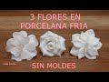 3 BELLAS FLORES REALIZADAS EN PORCELANA FRIA SIN MOLDES