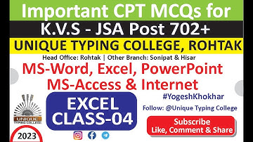 #kvsjsa #CPTExcel Class-04 #kvs2023 #kvscomputer #jsacpt #kvs #yogeshkhokhar #deepakgirdhar #cgl