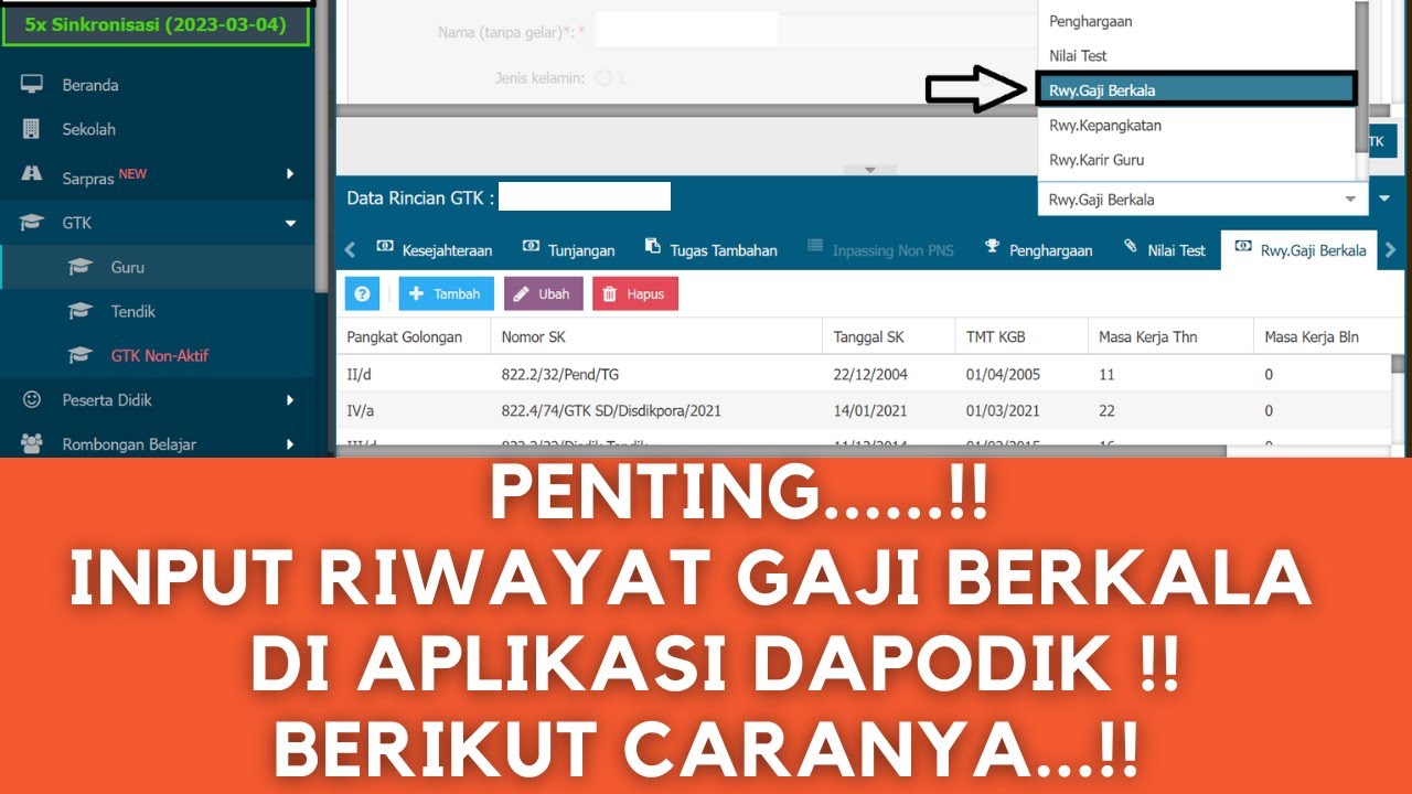 PENTING!! INPUT RIWAYAT GAJI BERKALA DI APLIKASI DAPODIK - YouTube