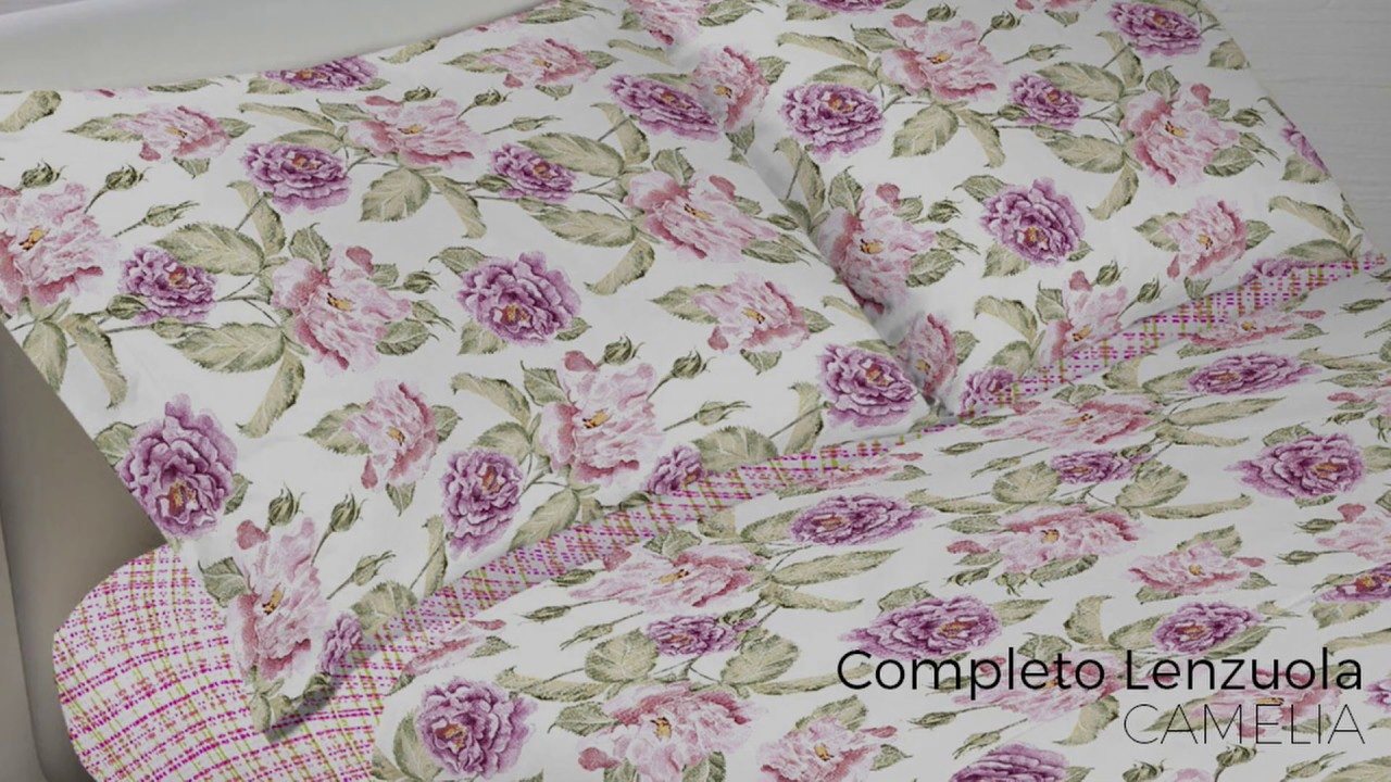 Completo Lenzuola In 100% Cotone Disegno Camelia