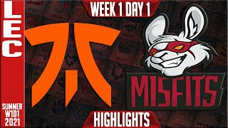 FNC vs MSF Highlights | LEC Summer 2021 W1D1 | Fnatic vs Misfits Gaming