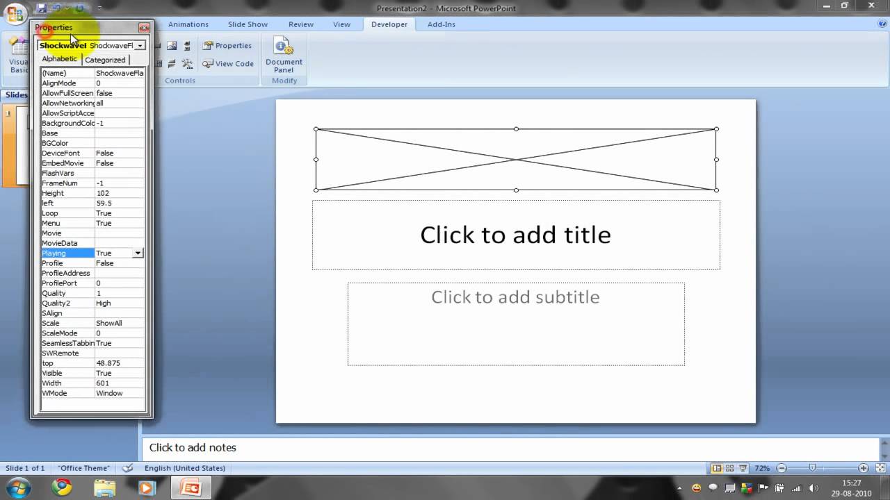 Embeding or inserting a Shockwave Flash Object file into PowerPoint