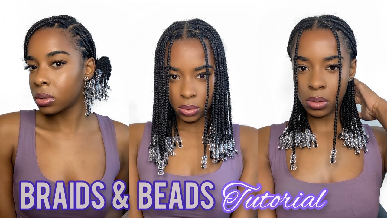 How To: Knotless Braids & Beads Tutorial | Very Detailed | Pre-Parting ...