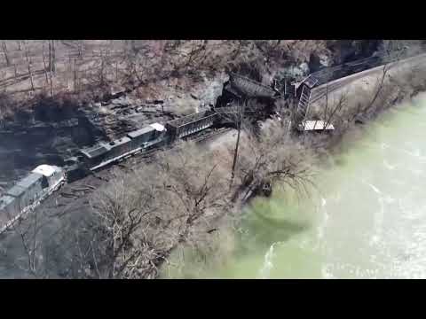 Drone footage shows large train derailment in West Virginia