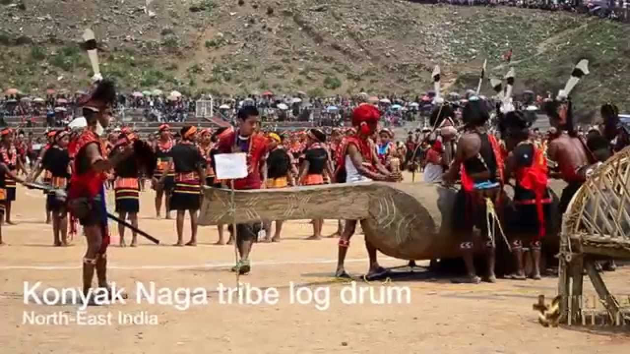 Konyak Naga tribe musical instrument Log drum in North East India