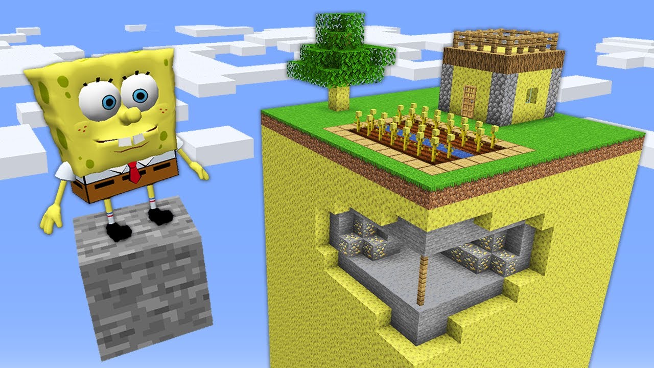 SPONGEBOB ONE CHUNK SURVIVAL in Minecraft? SPONGE BOB WORLD Animation! YouTube