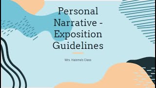 Personal Narrative Assignment - Exposition Information and Example