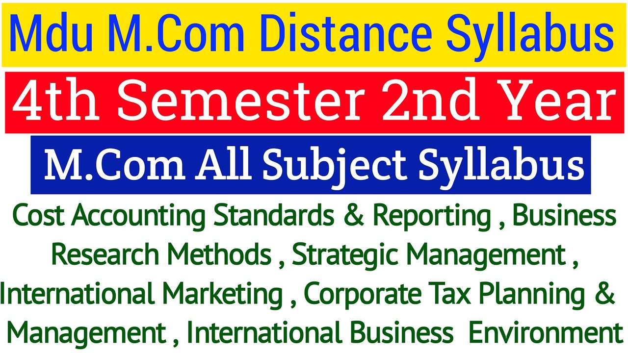 Mdu Distance M.Com 4th Semester Syllabus | Mdu Mcom Distance 4th Semester Syllabus