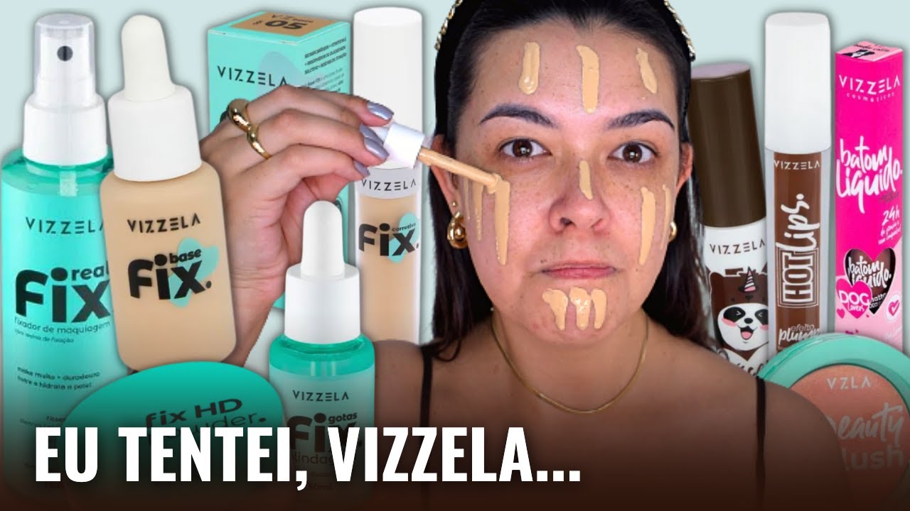 Testei TODA A LINHA FIX VIZZELA: gotas, base, corretivo, pó HD e fixador | E algo deu errado!