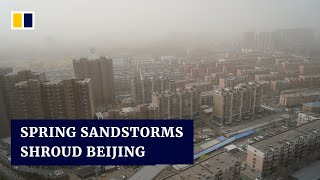 Hazy spring in Beijing as lingering smog and multiple sandstorms shroud Chinese capital