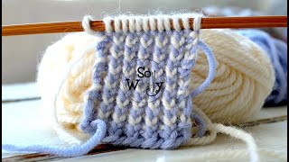 How to knit the TwoColor Reversible Ribbing stitch (just 2 rows and it doesn't curl)  So Woolly