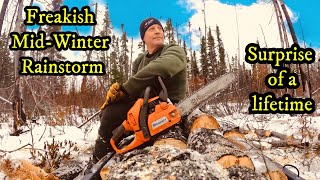 SEVERE WINTER RAINSTORM DEVASTATES THE WINTER TENT & RUINS WOOD CUTTING EFFORT....or did it????? by Chuck Porter - Everything Outdoors 10,554 views 4 months ago 9 minutes, 15 seconds