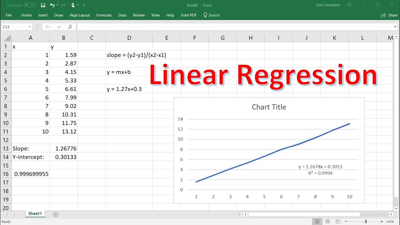 excel linear regression equation