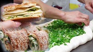 Huge Amount of Green Onion in Bread!!!/ Taiwan Classical Traditional Snack Pepper Green Onion Bread