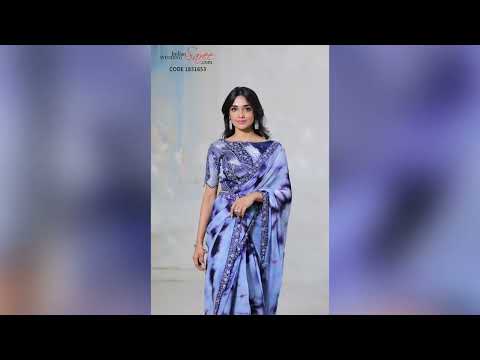 Satin Silk tie dyed Reception Saree in Blue with Stone work-1831653