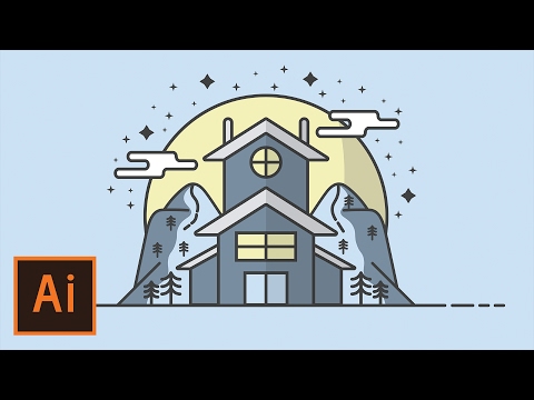 Illustrator Tutorial - Snow Cabin Mountain Flat Design (Illustrator Flat Design Tutorial)