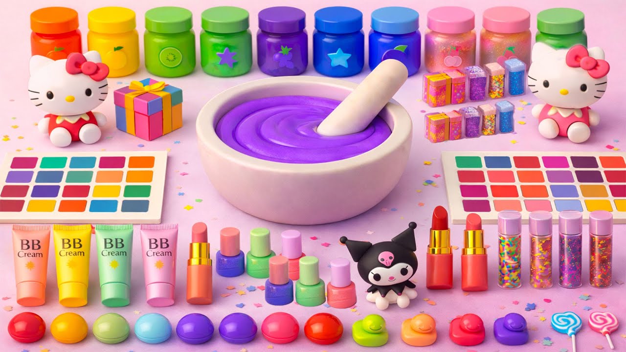 ASMR DIY слайм видео 🌈 Радужный мечтательный слайм с косметикой, тенями, уходом, игрушки и блёстками