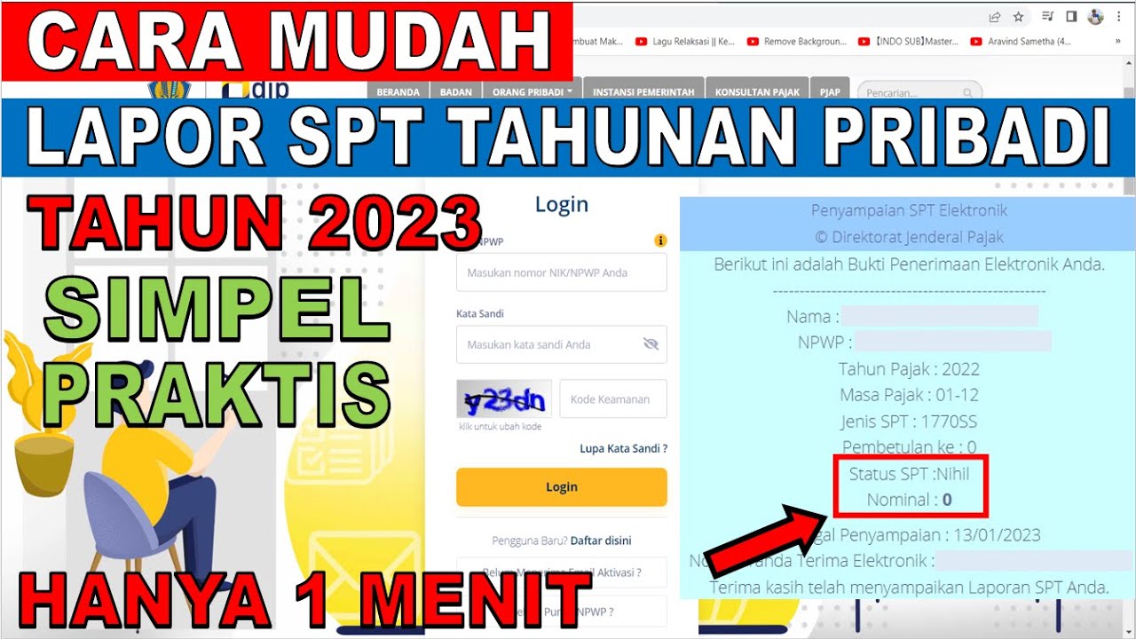 Tutorial Efiling 2021 Cara Lapor Spt Tahunan Pribadi Secara Online Dengan Cepat Youtube