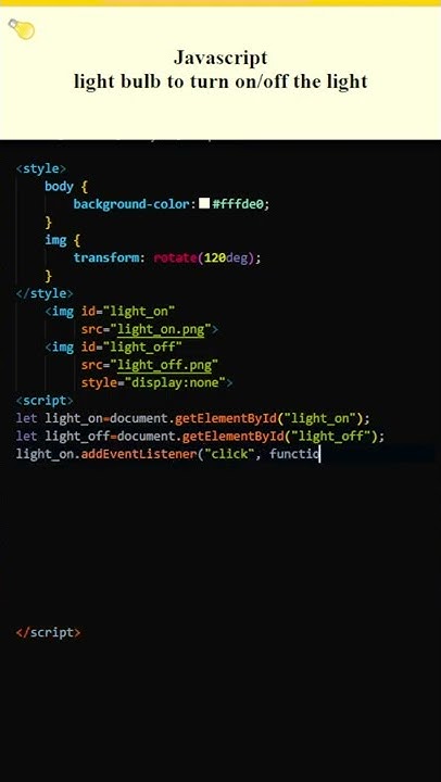 Javascript, clickable light bulb to turn on/off the light in HTML - YouTube image.