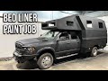 Transforming a wrecked auction truck into a rugged diy camper  bed liner paint job