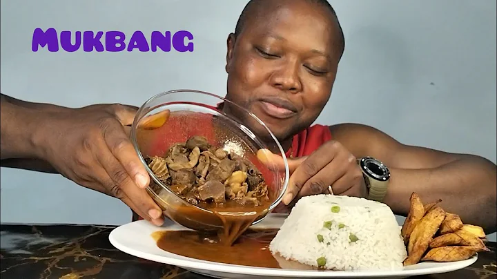 African food mukbang (rice,plantain, green beans, with goat meat pepper soup jassiworldtv