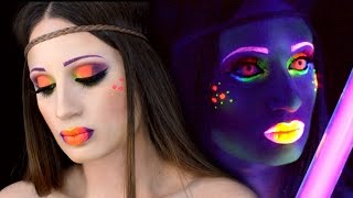 Maquillaje fluorescente colorido UV, Fiesta Luz Negra / Neon Paint Blacklight Festival Party Makeup