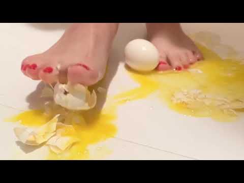 Crushing eggs barefoot/ Giant goddess puts sticky feet on ken