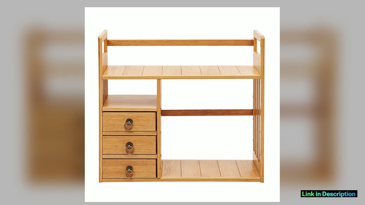 Desktop Organizer Book Shelf Office Storage Rack Wood with Drawers Birthday Gifts Natural Stand