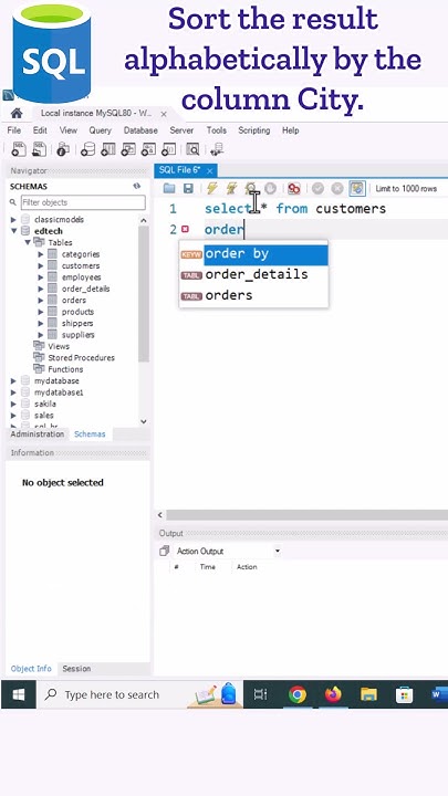 Sort the result alphabetically by the column City MySQL Workbench #sql ...