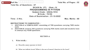 BCA BSC 3RD SEM IT PROGRAMMING IN PYTHON DEC 2022 | PTU