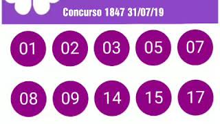 Lotofácil concurso 1847 dia 31/07.