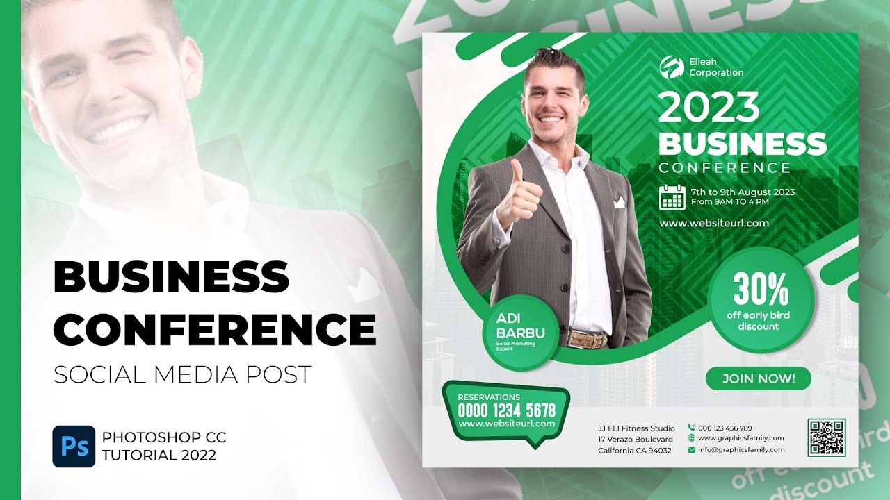 Creative Business Conference Social Media Post Design | Photoshop Tutorial