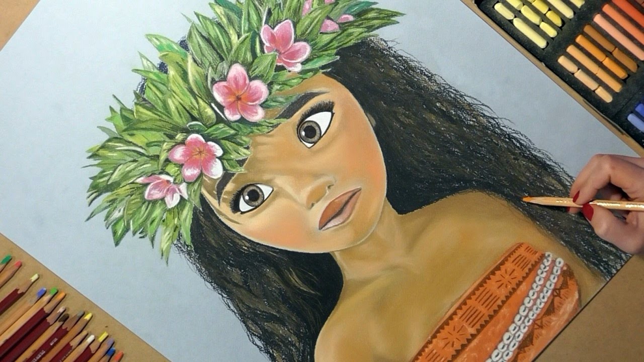 Drawing Moana (Disney Princess). Soft Pastel. - YouTube