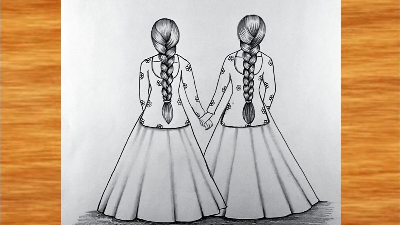 How To Draw Two Best-friends Drawing || Girl best friends Drawing easy ...