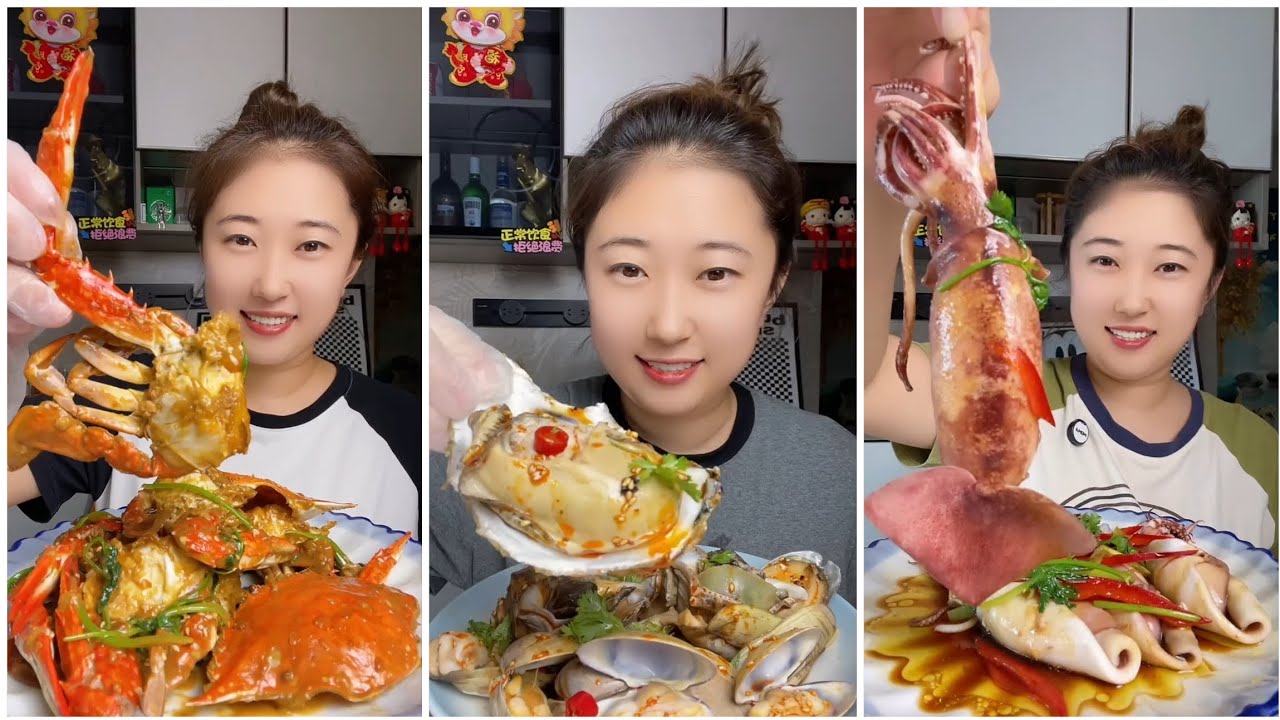 Seafood #83 challenge Eating Seafood, Shrim، Crap, Squid 😋😋{ Asmar} #oyster #salmon #shrim #lopster