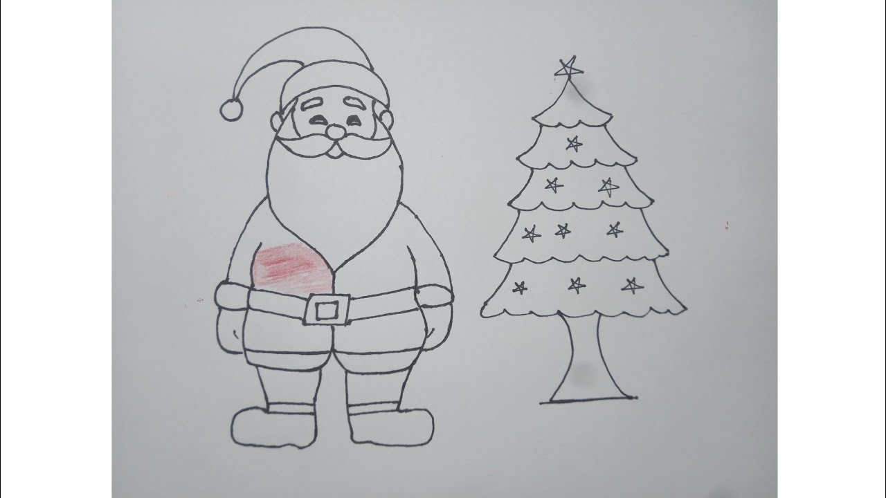 Merry Christmas Drawing very easy| Santa Claus drawing|Christmas Tree Drawing