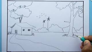 How to draw scenery with pencil step by step