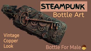 Steampunk Bottle Art/Antique Bottle/Altered Bottle/Bottle Decoration Ideas/Mix Media Bottle Craft