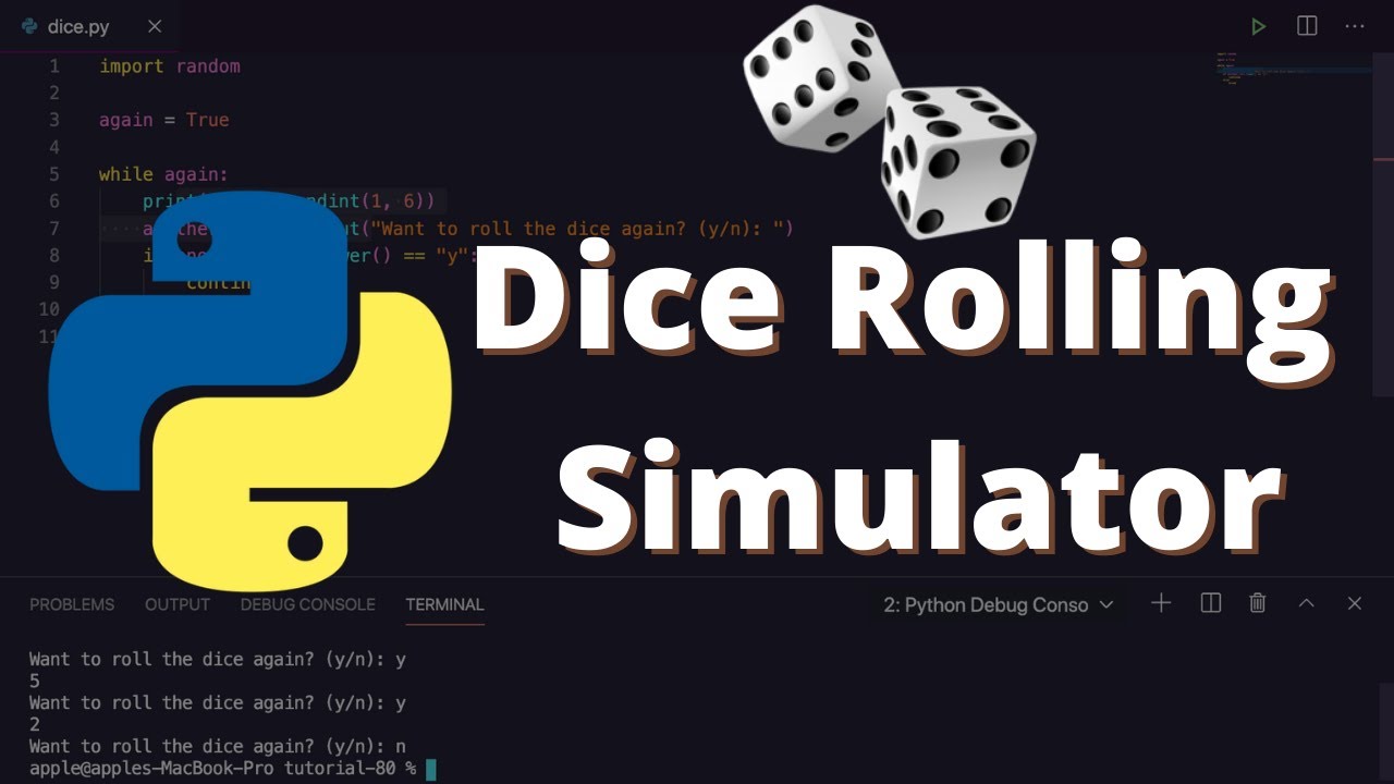 Dice Rolling Simulator Python Project - Studytonight