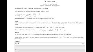 Codeforces Round 1111 (Div. 2) || A . ZERO SUM ||2247 ||PROBLEM A